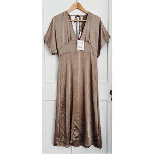 BNWT Oak & Fort Satin Butterfly Dress in Gold/Brown Size M
